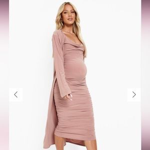 BooHoo Maternity Strappy Cowl Neck Dress And Duster Coat Sz 12
